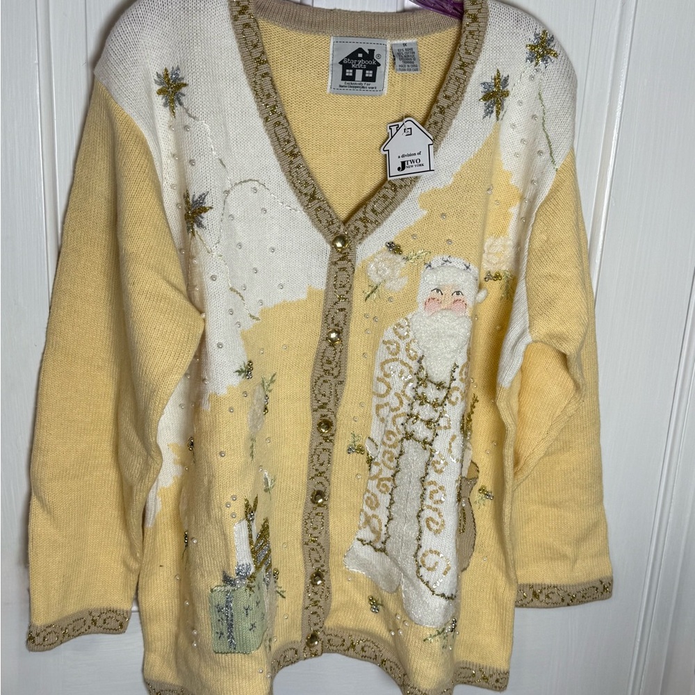 Storybook Knits Father Christmas cardigan sweater. Size 1X. NWT.